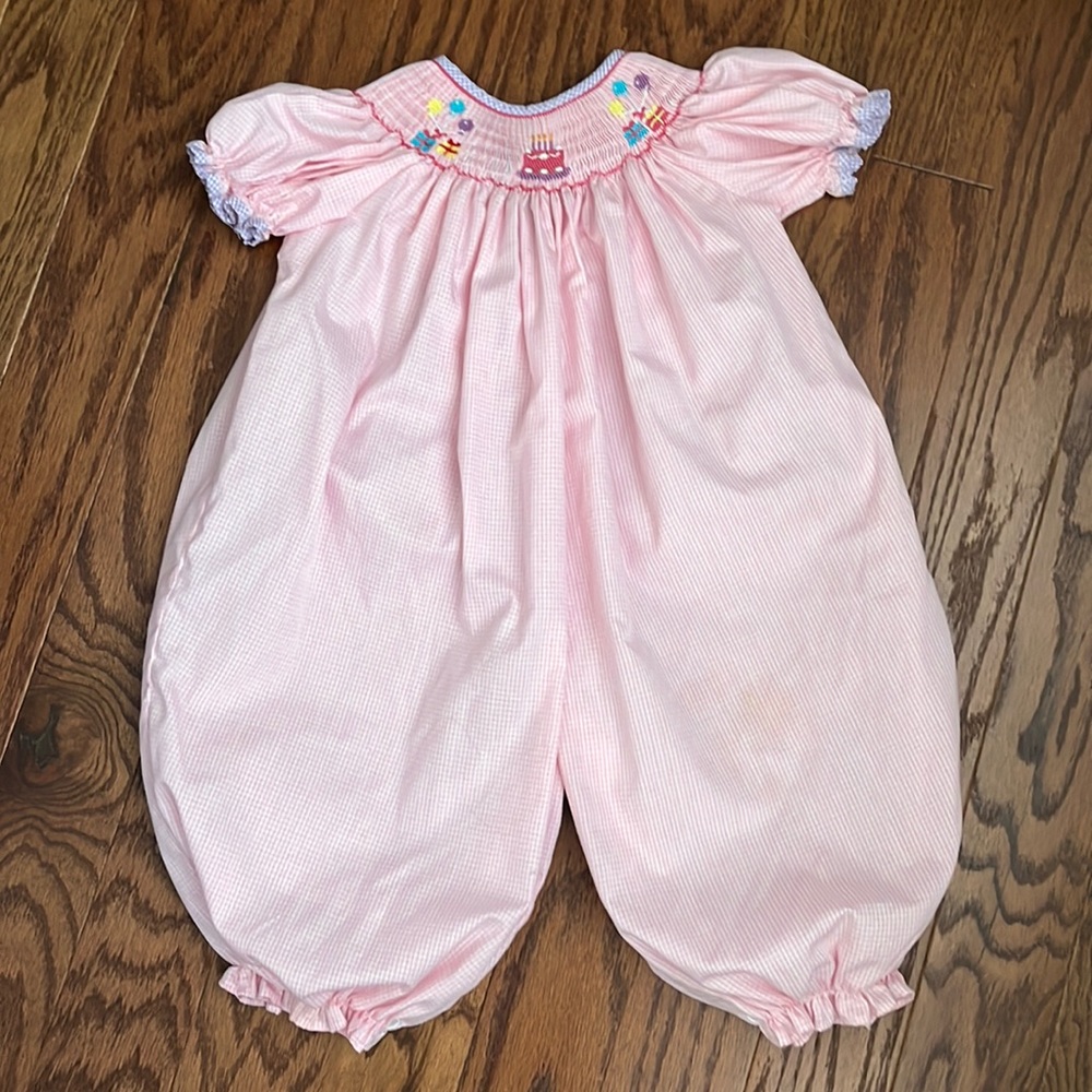 Birthday smocked one piece